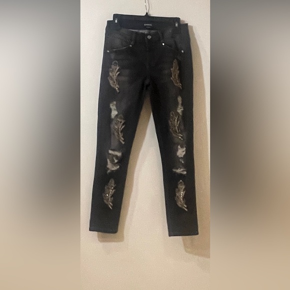 bebe Denim - bebe Black Skinny Jeans with rhinestones